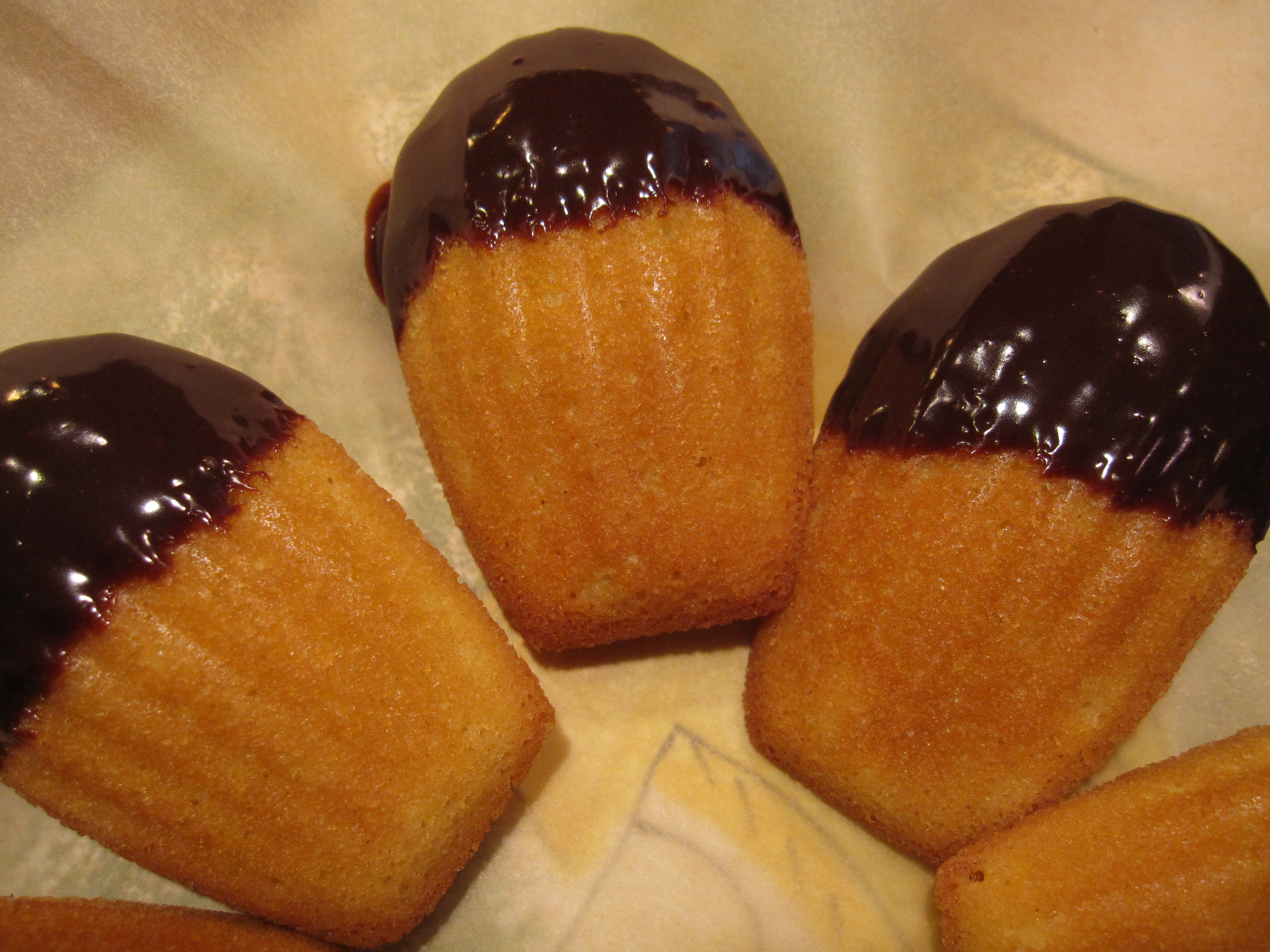 Chocolate-dipped madeleines
